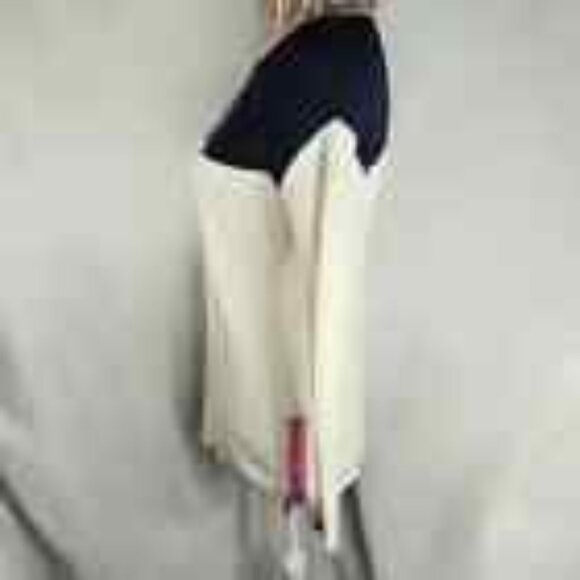 Talbots White Navy Pink Long Sleeve Zipper Slits Tunic Sweater Size Small - Picture 3 of 7